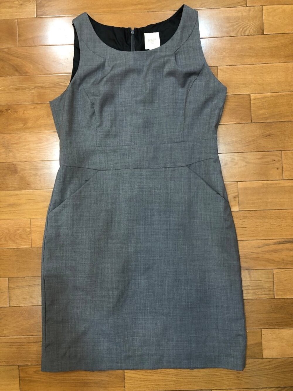 J.Crew Suiting 100% Wool Sheath Shift Dress Sz 16 Gray Sleeveless Pockets Career